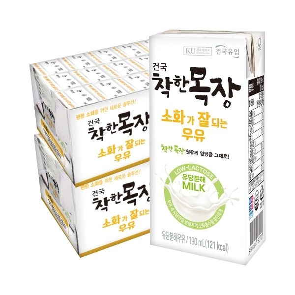 건국우유 착한목장 소화가잘되는 우유 190ml 48팩