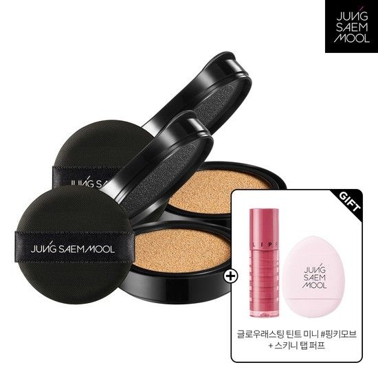 정샘물 에센셜 스킨 누더 롱웨어 쿠션 리필 2개 + 글로우래스팅 틴트 미니 + 스키니탭 퍼프(핑크)