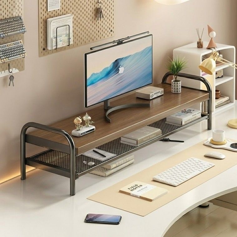 철재 서랍 원목 1단 2단 라운드 모니터 받침대 슬라이딩 대형 형 폭넓은 컴퓨터 와이드 선반형 슬라이드 높이조절