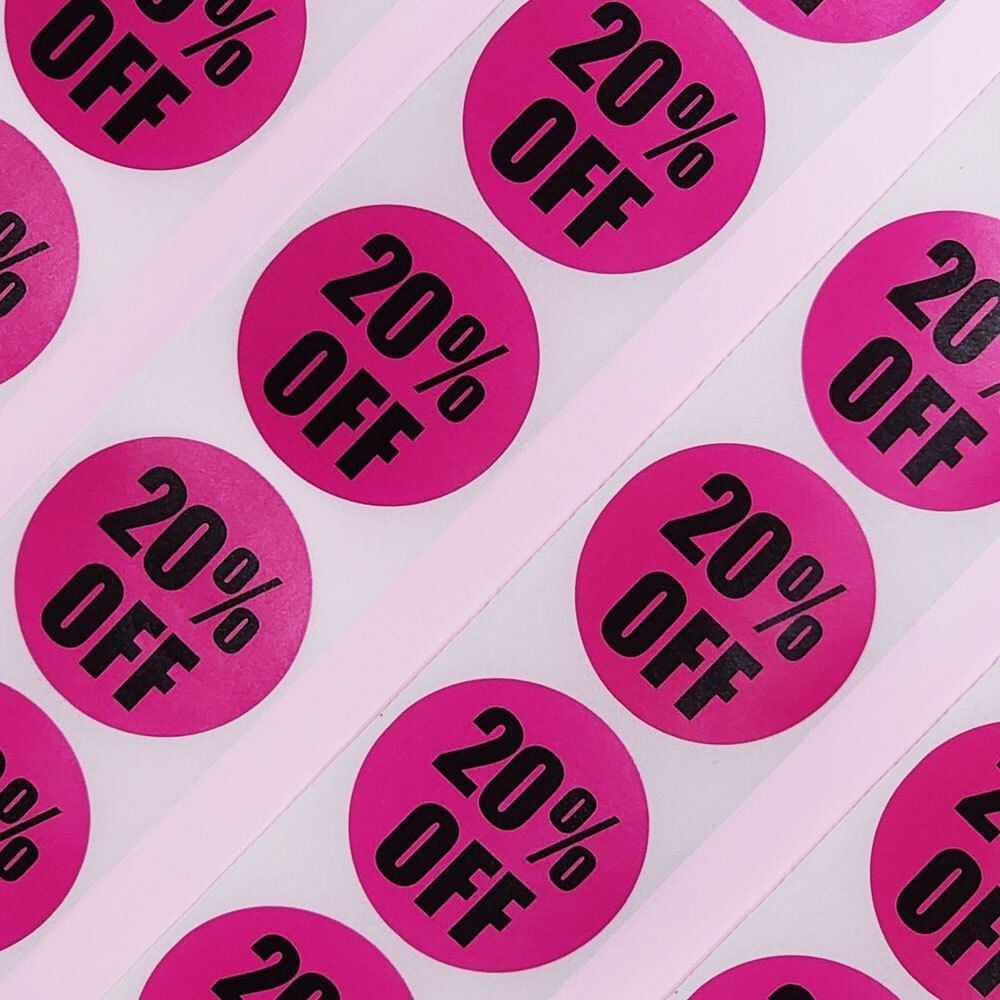 컬러 할인 스티커 20퍼센트 할인스티커 행사스티커 세