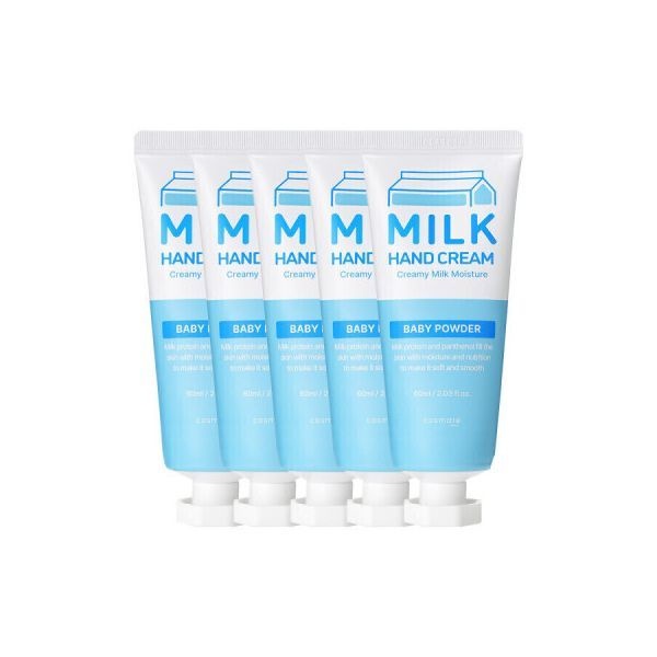 COSMATE 코스메이트 밀크 우유 핸드크림 60ml 5개 (초특가행사) (5세트 구매시 1세트더 증정) 베이비파우더향