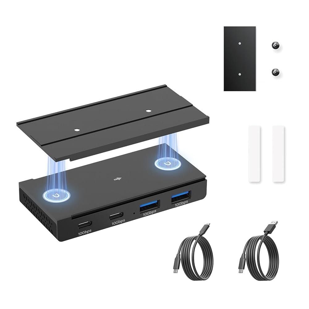 [해외] EJAY 10Gbps 마그네틱 USB-C 허브, 4포트 USB 3.2 Gen2 알루미늄 스플리터, 책상 장착, 엑스트라 롱 119.4cm(47인치) 케이블,