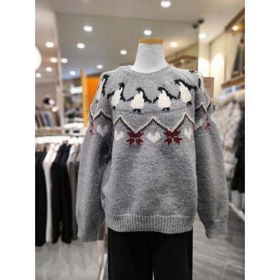 오피스룩 MARIO 펭귄 패턴 니트 PQ7XD012