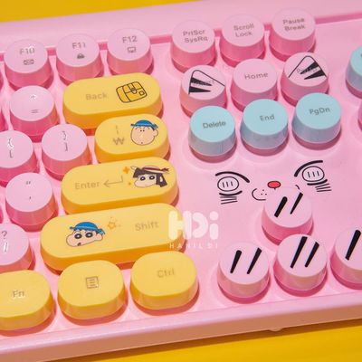 저소음 무선 멤브레인 키보드 + 짱구 피규어 키캡 세트