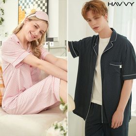 [하비] 남여커플 여름인견 잠옷바지 상하세트 홈웨어