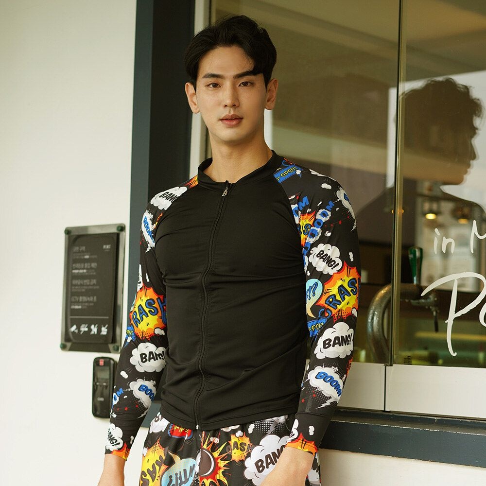 조이할리 [패션플러스][조이할리](M-5XL)남성 뱅뱅 집업 래쉬가드 상의 남성래쉬가드 비치웨어 긴팔 수영복 빅사이즈