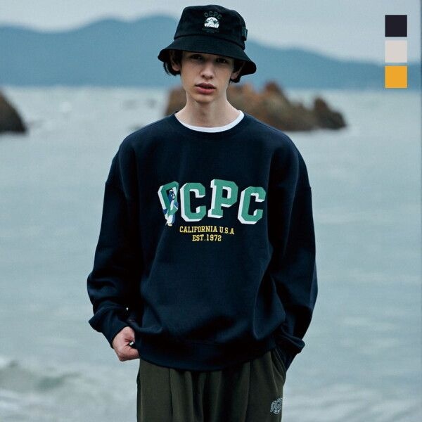 [원더플레이스] [오션퍼시픽(OCEAN PACIFIC)] 맨 OCPC 펭귄 오버사이즈 기모 스웨트 셔츠