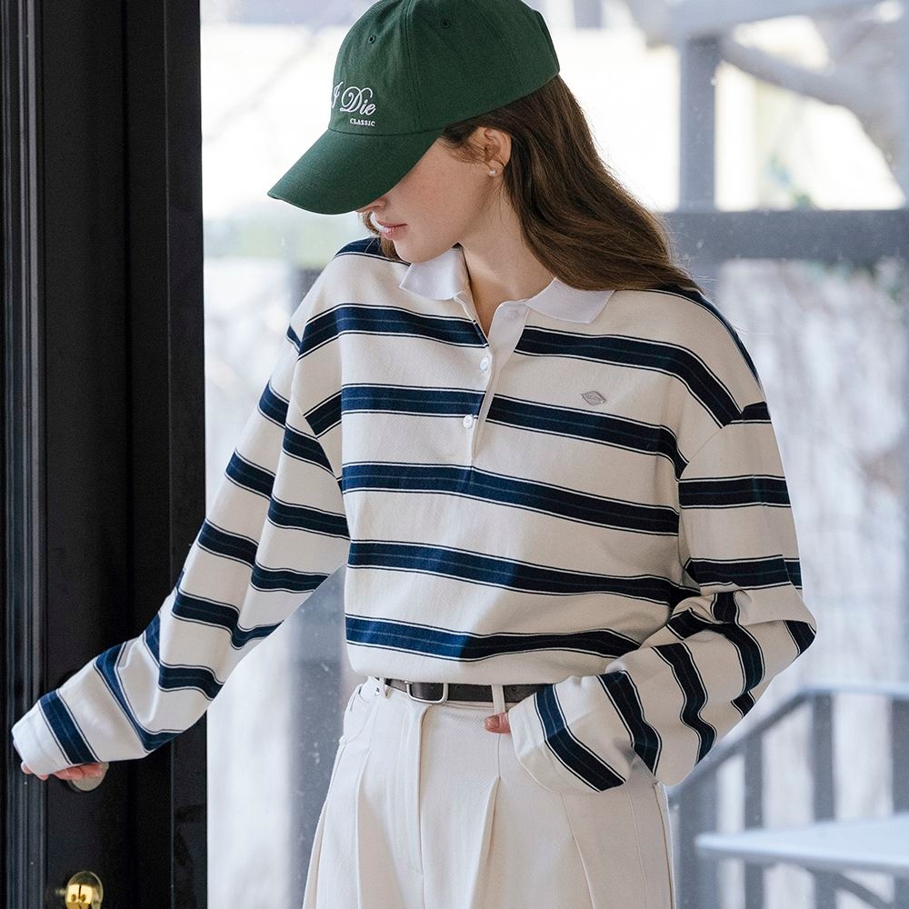 틸아이다이 Cotton stripe base collar polo t-shirt_Ivory