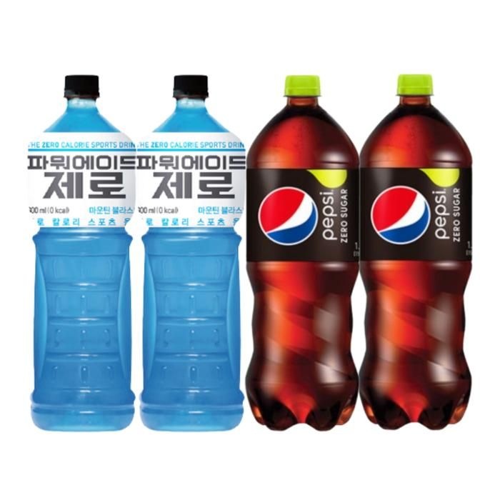 [한번에먹자] 파워에이드 제로 1.5L 2개 + 펩시 제로슈거 1.5L 2개 / 총 4개