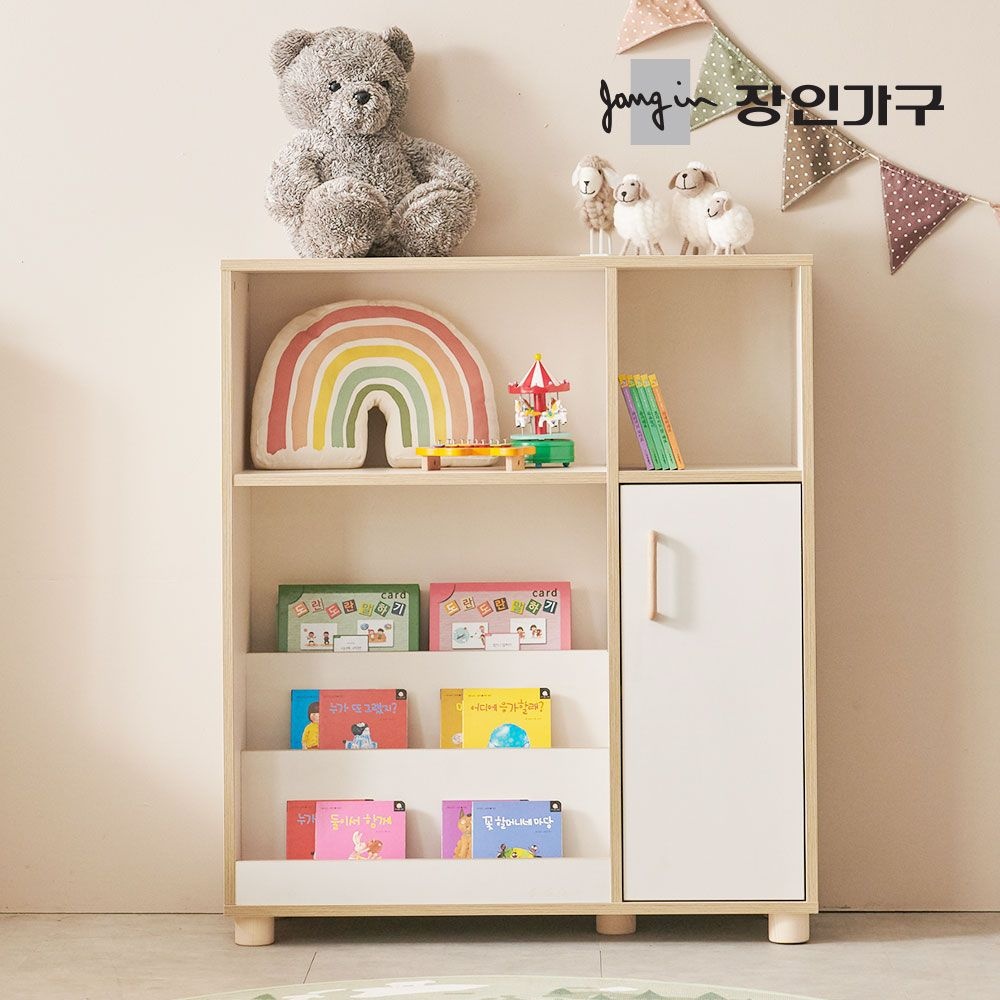 장인가구 뉴피터 950폭 수납형 전면책장 + 원목발