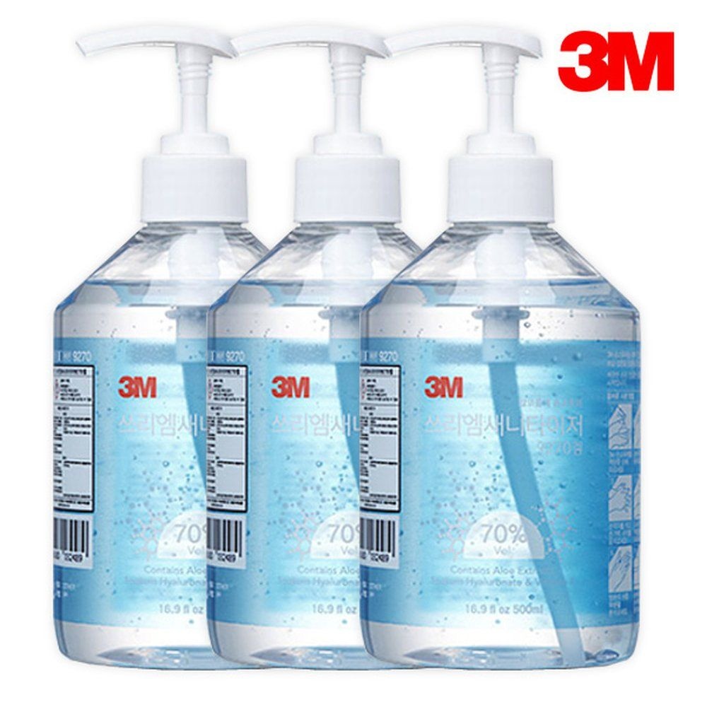 3M 강력추출물 빠른 라벨프리 에탄올 70 새니타이저 3M 9270 손소독제 500ml 3개