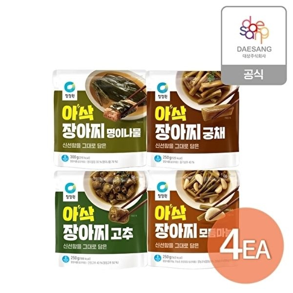 [하프클럽]T청정원 냉장 아삭장아찌250~300g 4종(명이나물/궁채/모듬마늘/고추) 4개 골라담기