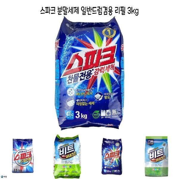 애경 애경 스파크 분말세제 일반 드럼 겸용 리필 3kg/세제/세탁기/세탁/세재/빨래/가루/드럼용/일반용/빨래용 고농축 빨
