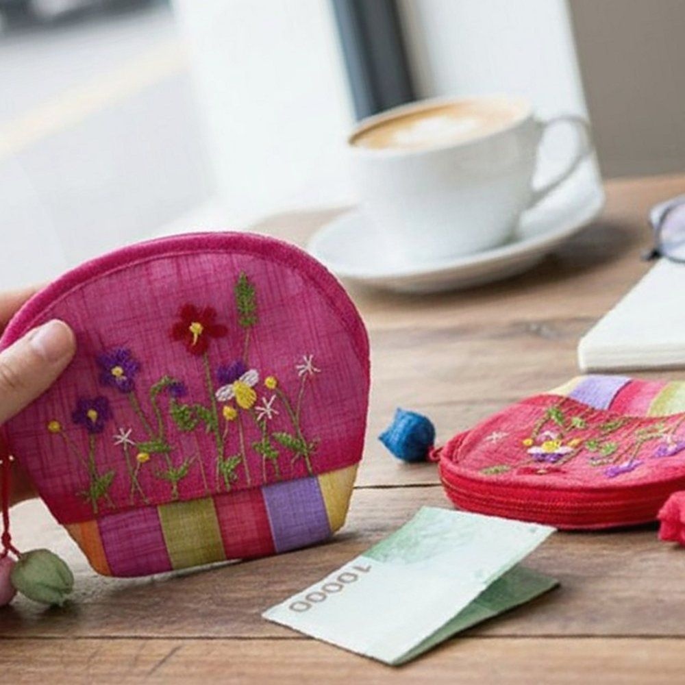 동전지갑 꽃자수 전통 월렛 자수 소형 한복 명절 파우치