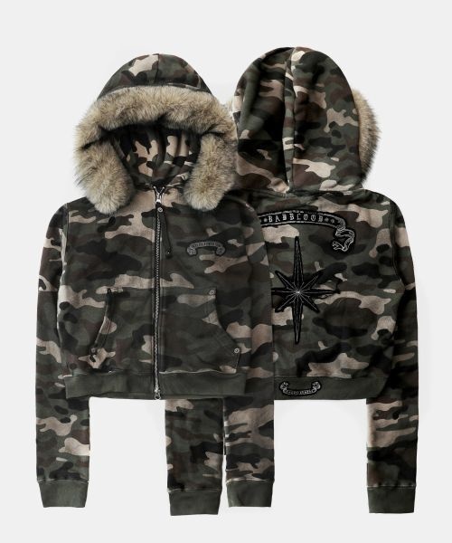 badblood 코스모11 디태쳐블 퍼 후드 집업 - 그린카모