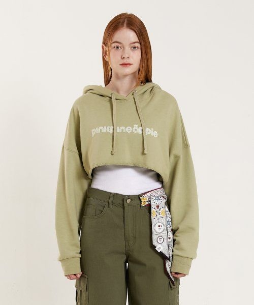 PINK PINEAPPLE 핑크파인애플크롭후드티 여성 긴팔 봄 가을 민트 트레이닝복 캐주얼 티셔츠 RB531
