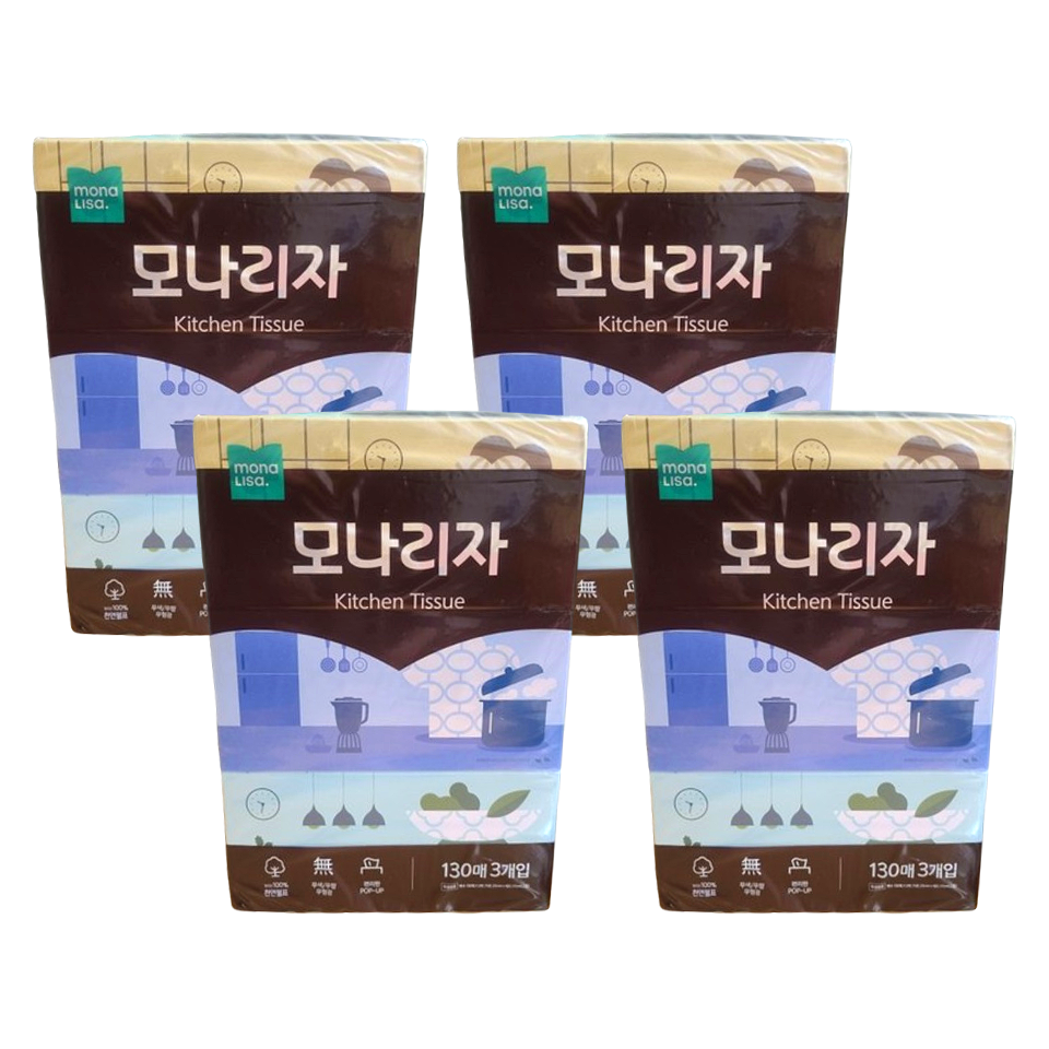 모나리자 뽑아쓰는 키친티슈 130매 3개입 x 4팩