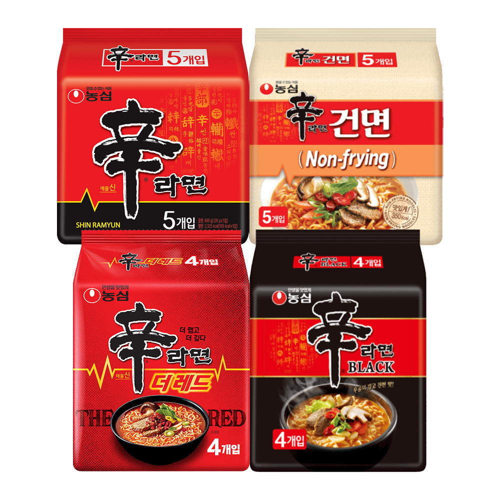 농심 신라면더레드 125g, 4개 + 신라면 120g, 5개 + 신라면건면 97g, 5개 + 신라면블랙 134g, 4개
