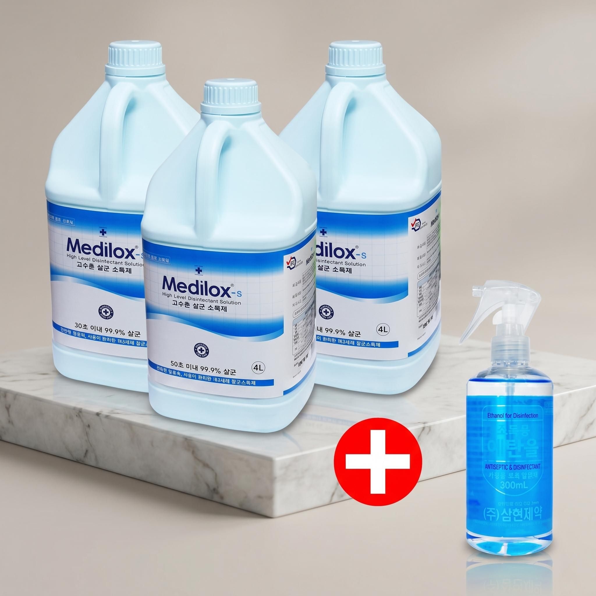 메디록스 S (삼현 살균소독제 4L 3개 + 스프레이 300ml 1개 고수준 소독용 에탄올)
