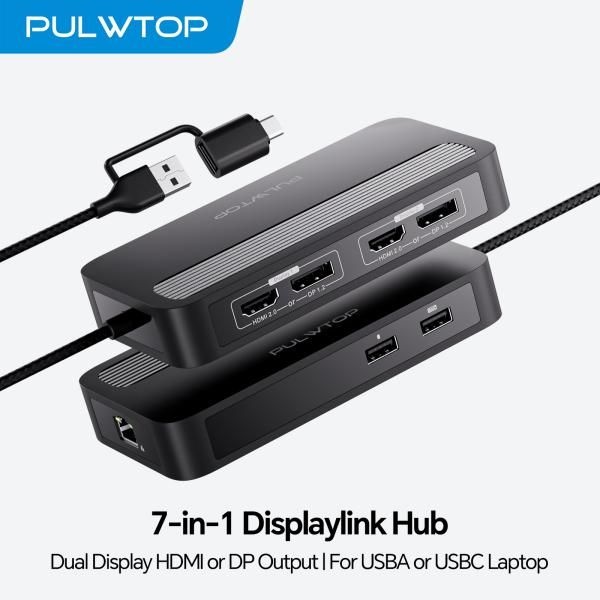 [해외] 노트북 도킹스테이션 DISPLAYLINK 듀얼 모니터 USB-C 허브 HDMI 4K PD 충전 PULWTOP 디