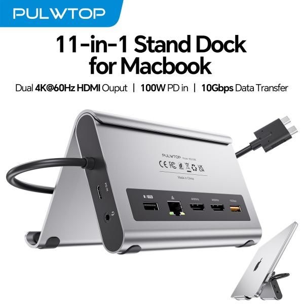 [해외] 노트북 도킹스테이션 DISPLAYLINK 듀얼 모니터 USB-C 허브 HDMI 4K PD 충전 PULWTOP 도
