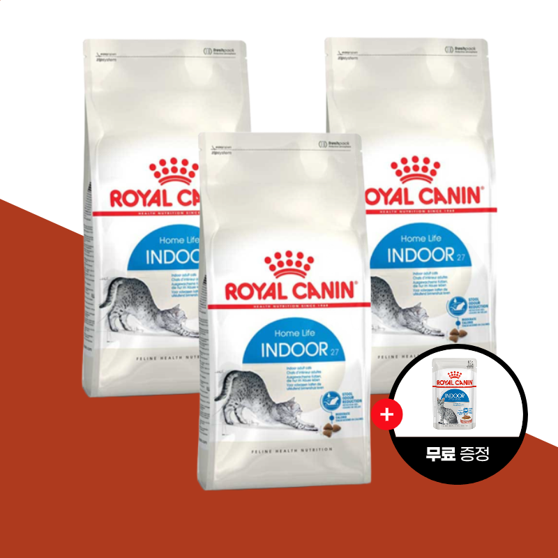 로얄캐닌 고양이 인도어 사료 400g 3개입 실내묘용 총1.2kg (파우치 그레이비 85g 증정)