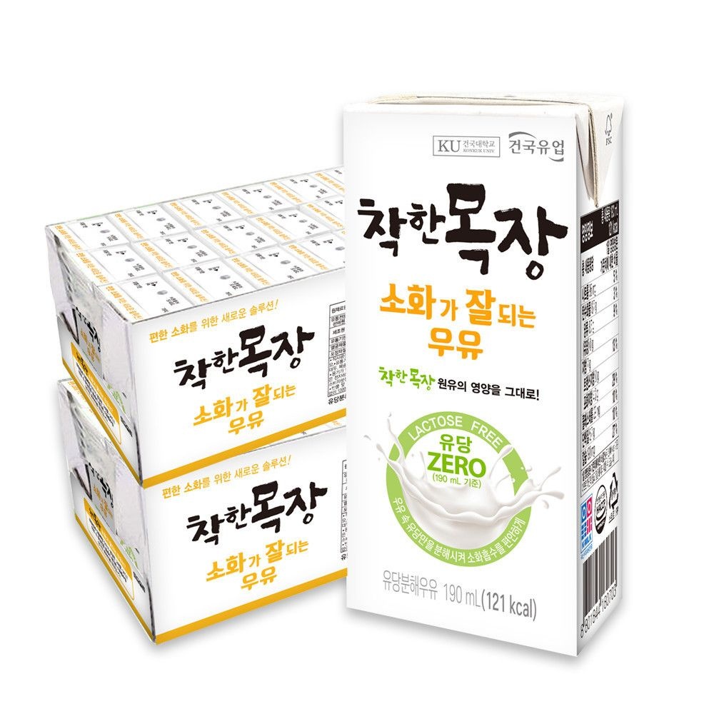 건국 착한목장 소화가 잘되는 멸균 우유 190ml 48개