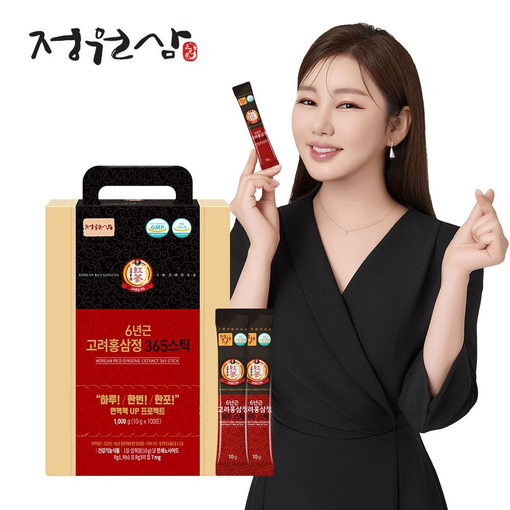 [오늘출발] 정원삼 [공식] 6년근 고려홍삼정 365스틱 100포 1박스 / 명절선물 / 부모님선물 / 대용량 / 쇼핑백 증정