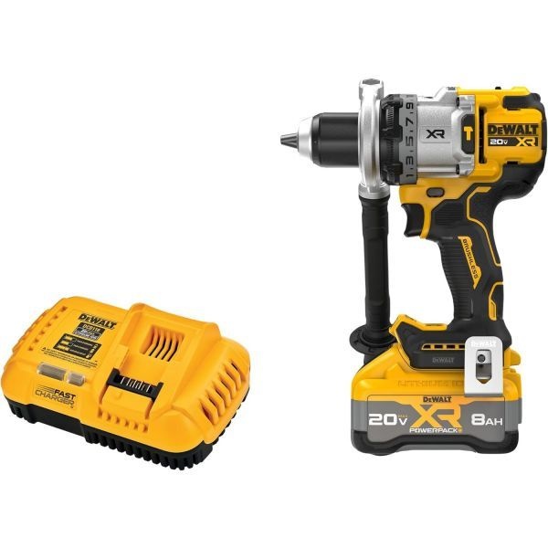 [해외] DEWALT 20V MAX XR 1/2인치 무선 해머 드릴 키트 (8AH 배터리 및 충전기 포함, DCD1007WW1)