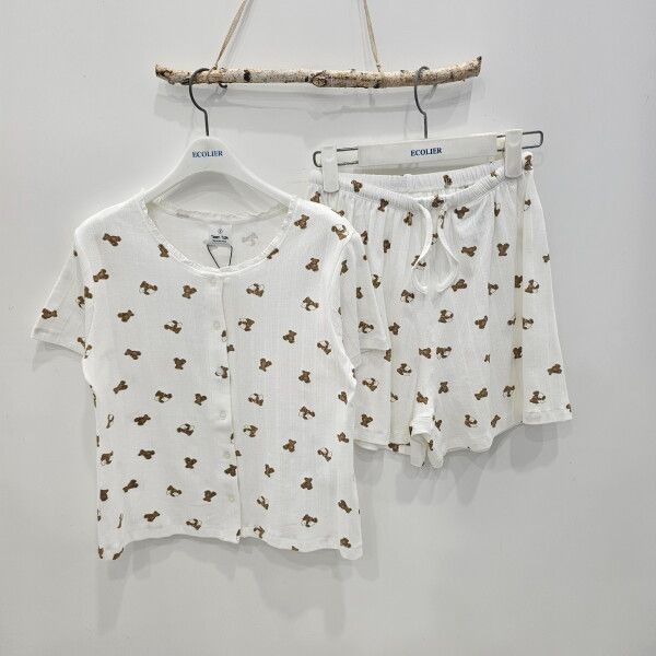 [에꼴리에 (패플)] [에꼴리에][시흥모다] 에꼴리에 주니어 슬립 베어 라운드넥 파자마 세트 26OP752_SH