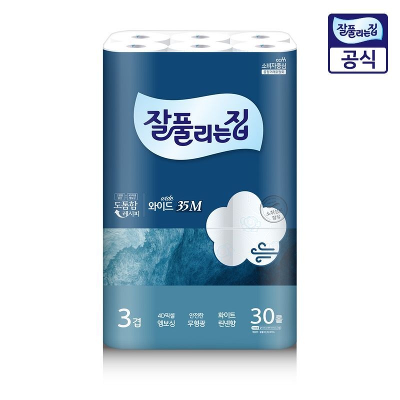 (107mm) 잘풀리는집 3겹 와이드 화장지 35M 30롤 1팩