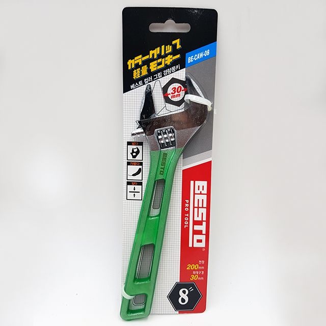 베스토 칼라그립 경량몽키 BE-CAW-08 몽키렌치 스패너 200mm×30mm 파이프렌치 배관공구