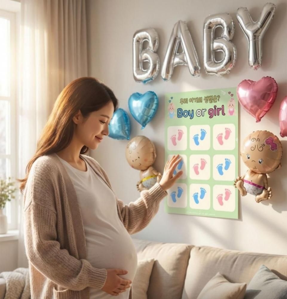 이벤트 빙고판 젠더리빌 복권 파티 포스터 아기 성별 공개 서프라이즈