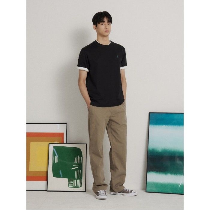 Essential 라운드 반소매 티셔츠 - 블랙 BC6242E725