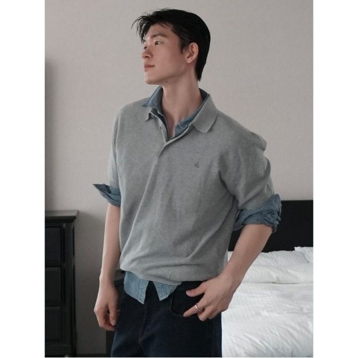 [26SS 30%OFF] [빈폴솔솔니트] 코튼실크 칼라넥 니트 그레이 BC6251C213