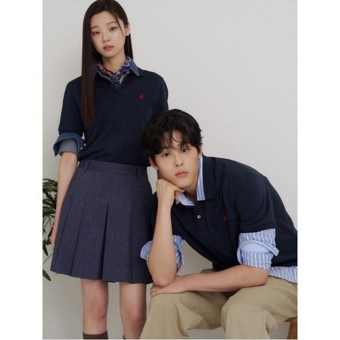 [Essential] 피케 칼라넥 반소매 티셔츠 - 네이비 BC6242E71R