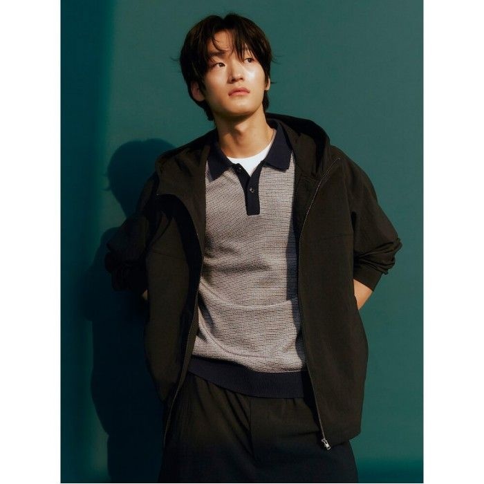 [26SS 30%OFF] 투톤 텍스쳐 칼라넥 니트 네이비 BC6351C32R