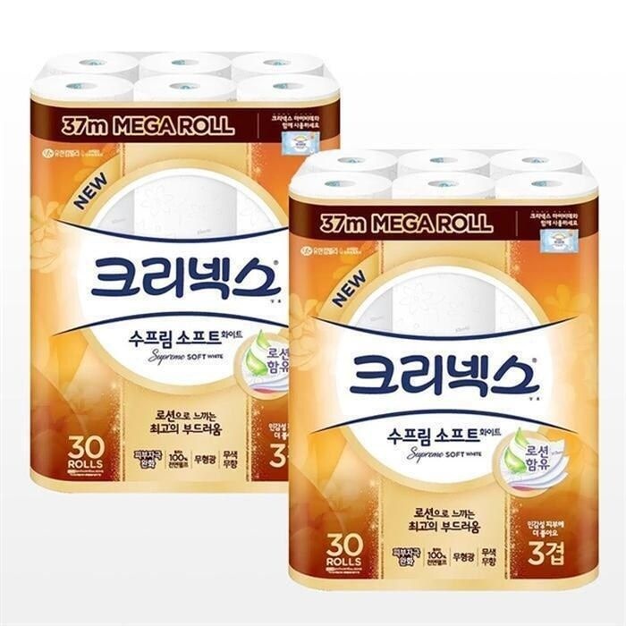 크리넥스 수프림소프트3겹 화장지37M 30롤X2팩 (16666737)