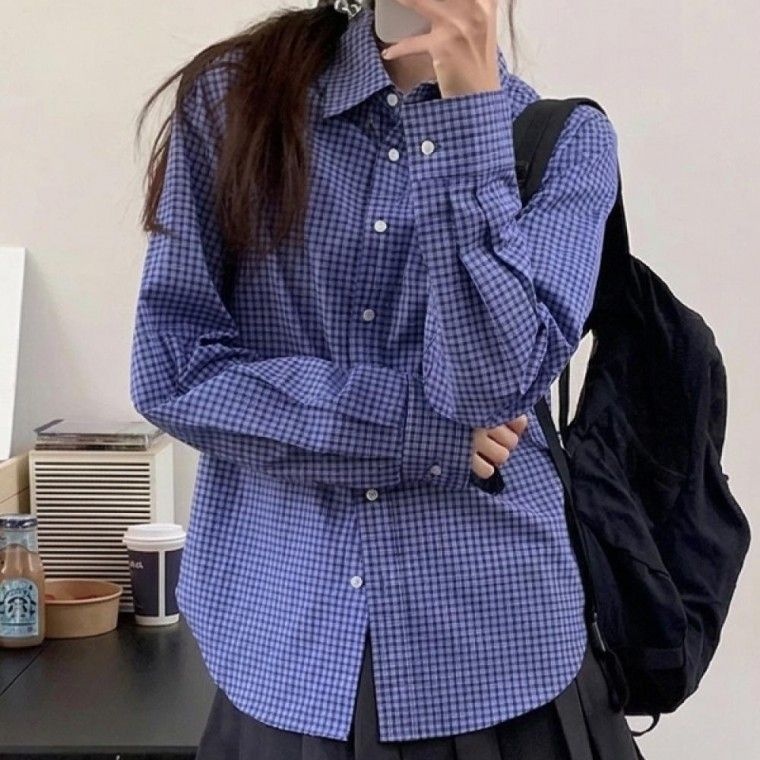 도매신 [STYLELUX]루즈핏 잔체크 모리걸 데일리 긴팔 카라 셔츠