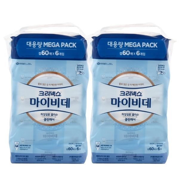 크리넥스 마이비데 클린케어 화장실용 물티슈 캡형 60매 12개