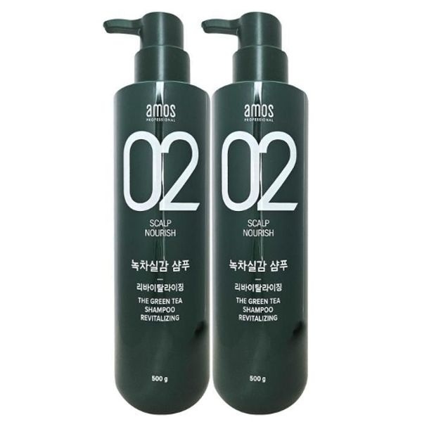 아모스 녹차실감 리바이탈라이징 산뜻한 타입 지성 샴푸 500g 2개