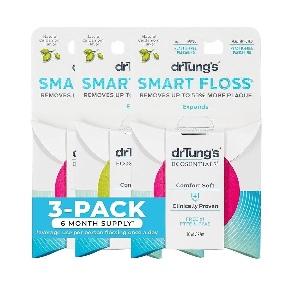 [해외] DrTung's Smart Floss - 천연 치실, PTFE 및 PFAS 프리 치실, 잇몸에 순함, 확장 및 늘어남, BPA 프리 - 천연 치실 카다멈 맛 (3