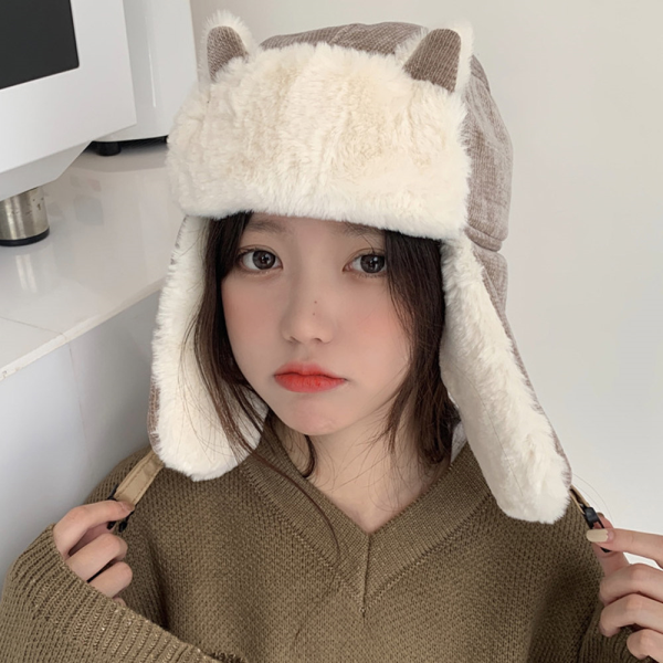 [패션플러스][루즈루나]에니나 털 군밤 토끼 귀달이 트루퍼햇 방한 귀도리 모자