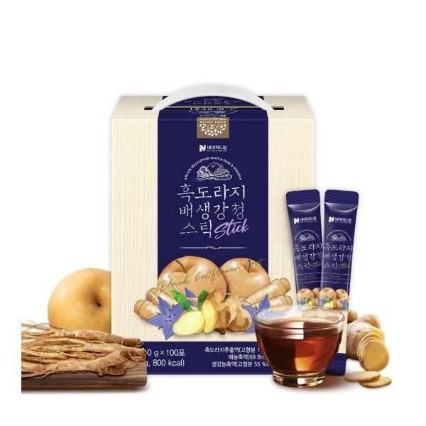 | 네이처드림 | 흑도라지 배 생강 청 스틱 100포 1박스 / 손잡이 선물상자 탕비실 팬트리 갱년기 선물세트 품격있는