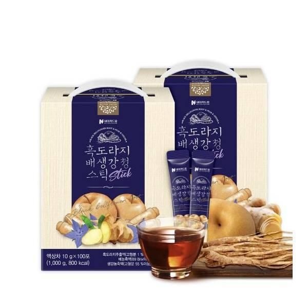 | 네이처드림 | 흑도라지 배 생강 청 스틱 100포 2박스 / 손잡이 선물상자 선물세트 품격있는 탕비실 팬트리 갱년기