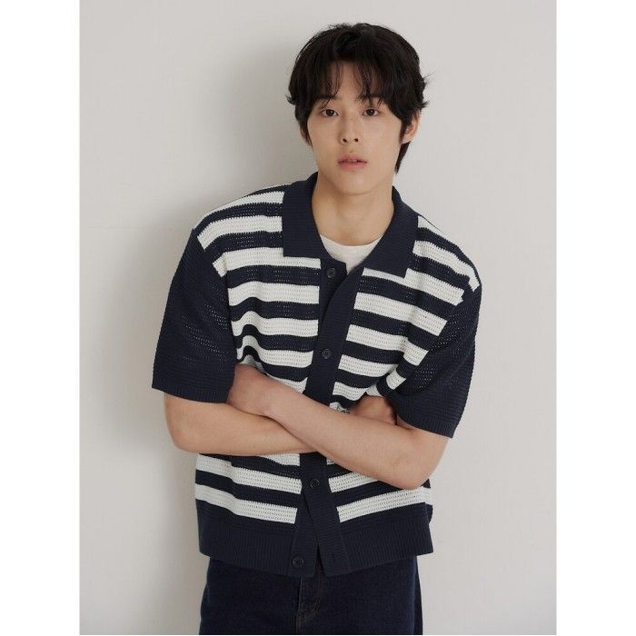 [26SS 30%OFF] 마린 크로셰 반소매 카디건 네이비 BC645AC43R