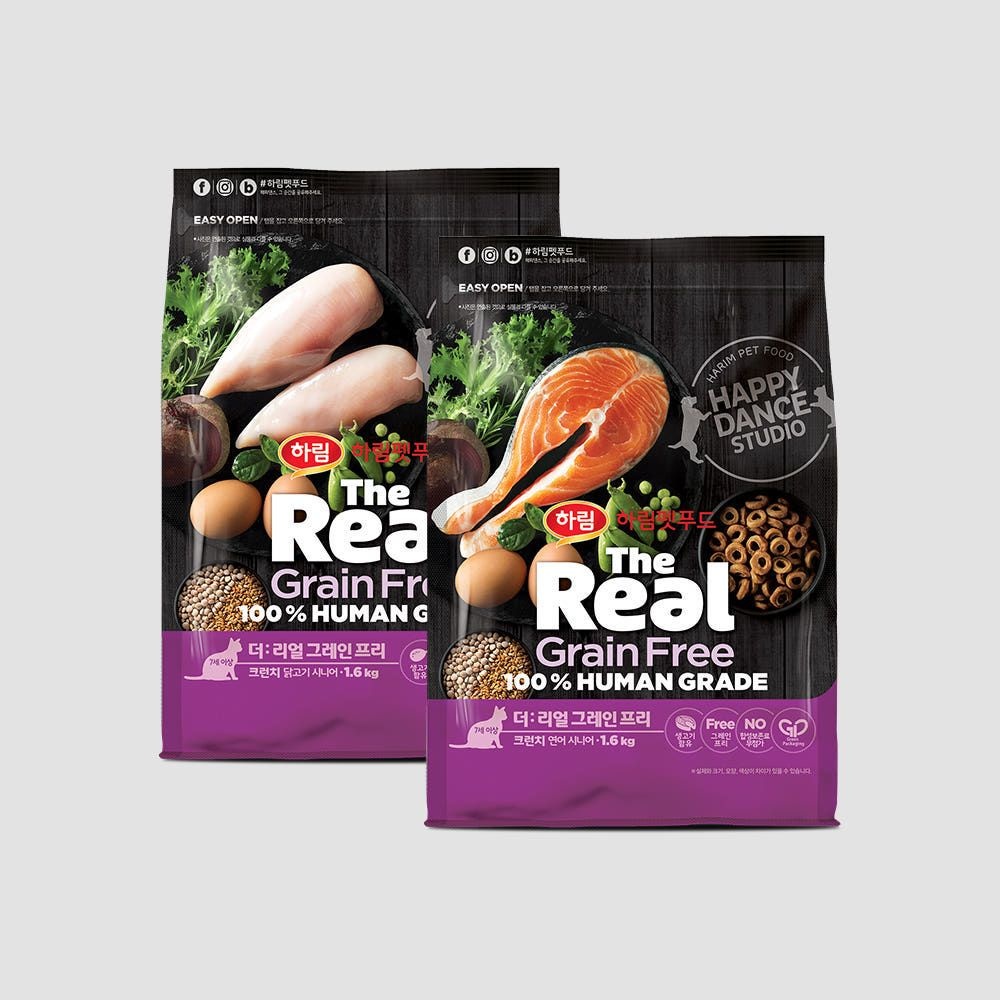 더리얼 캣 그레인프리 크런치 사료 3.2kg (닭고기+연어 시니어) 노령묘 사료