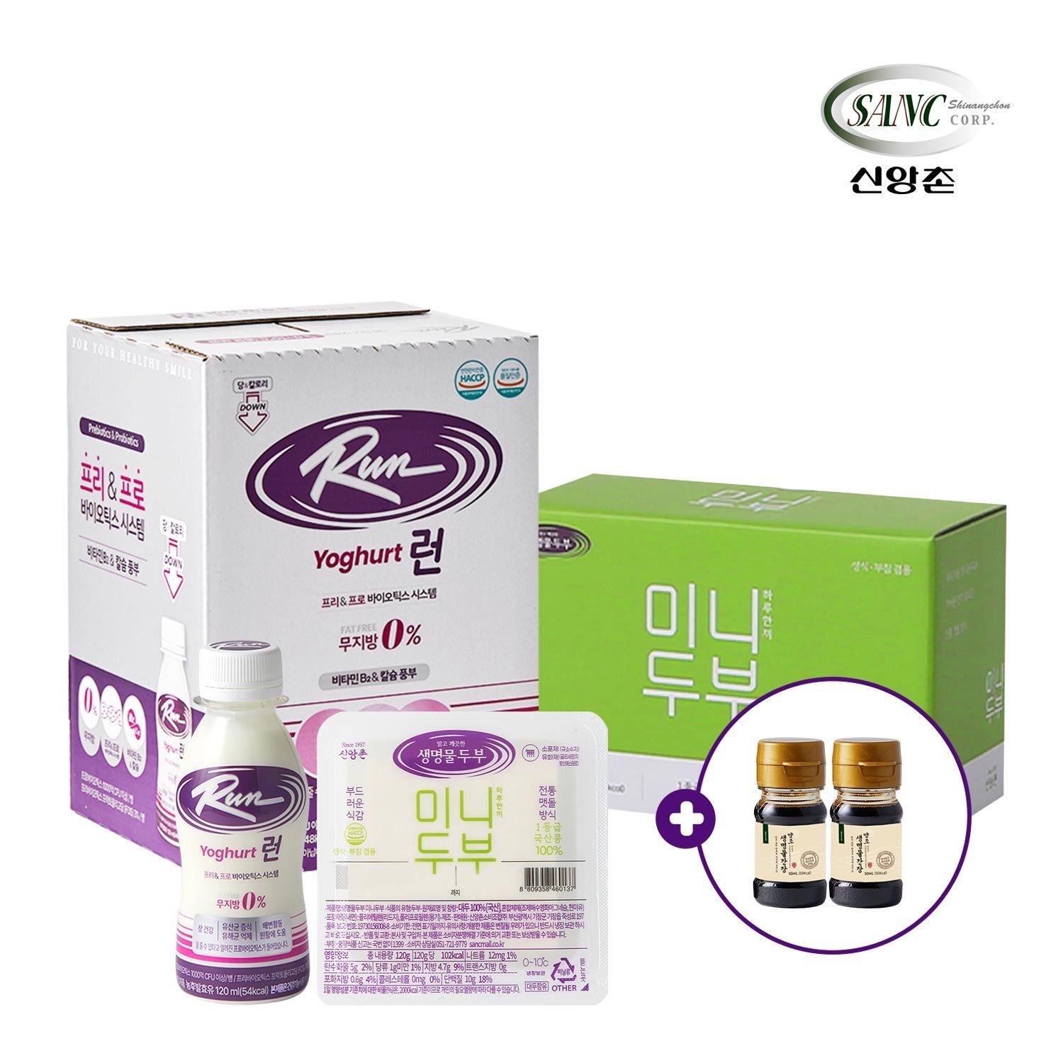 신앙촌 프로바이오틱 런 요구르트 12P+국산 미니두부 6개입 (미니간장50mL 2병 증정) o