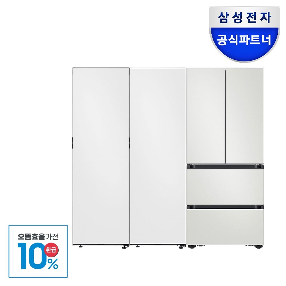 비스포크 삼성전자 비스포크 냉장고 김치냉장고세트 4도어+1도어 RR40C7905AP + RZ34C7905AP + RK70F42M2A 키친핏 화이트