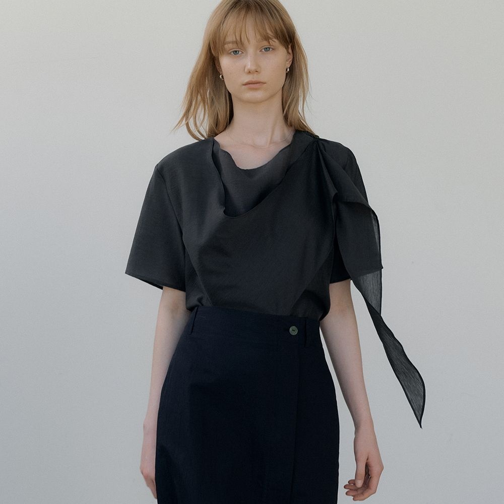 double draped scarf blouse (charcoal) orc 6023